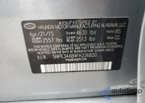 2015 Hyundai Sonata Sport из США, поврежденный, VIN 5NPE34AB4FH226820